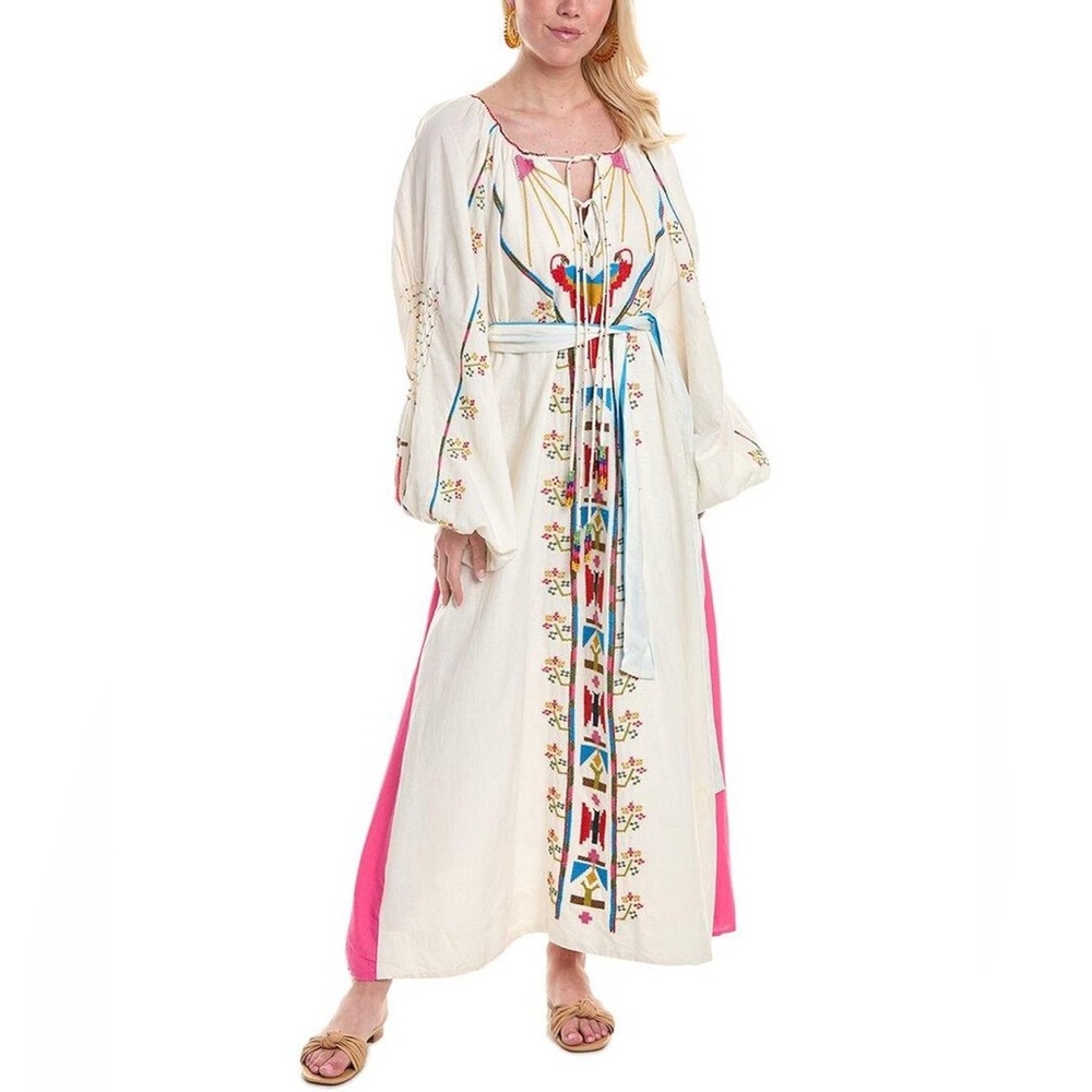 NWT FARM RIO White Macaw Embroidered Maxi Dress